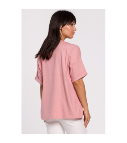 B147 T-shirt oversize z okrągłym dekoltem - różowy
