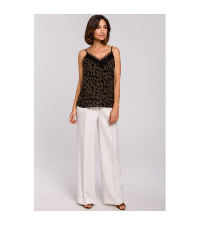 S203 Spodnie z gumą w pasie i szerokimi nogawkami - ecru