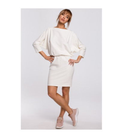 M495 Sukienka mini z lampasem do regulacji tyłu - ecru