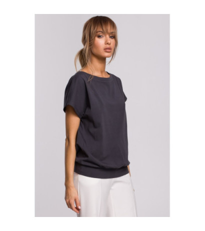 M498 Bluzka z krótkimi rękawami i zakładką z tyłu - stalowa