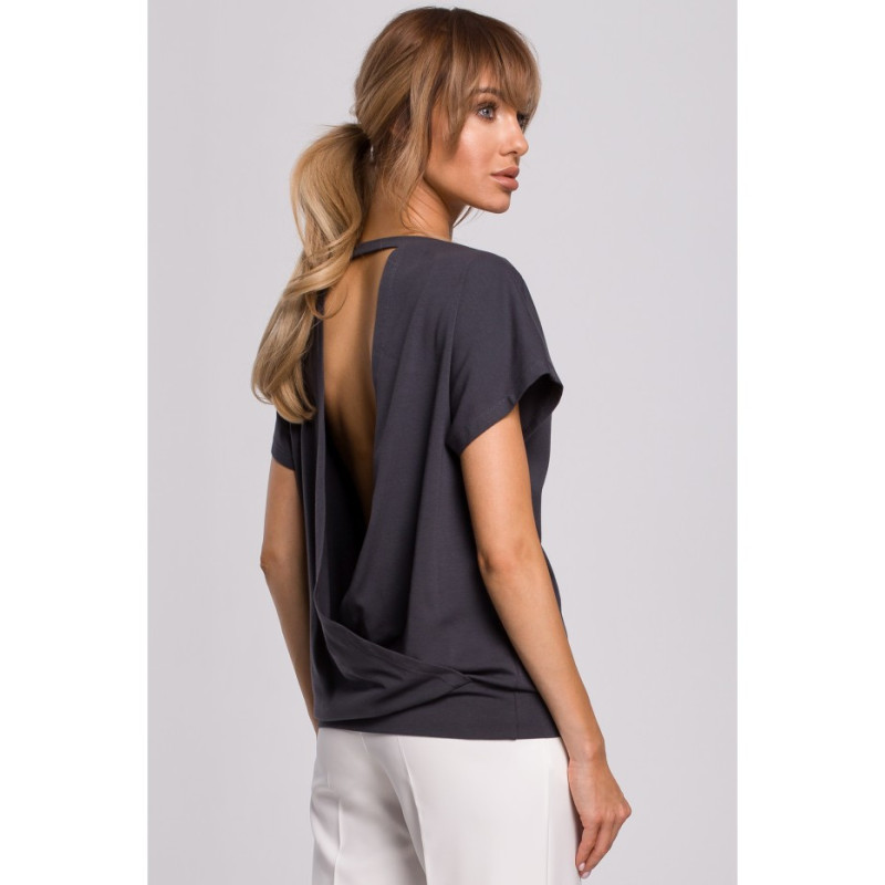 M498 Bluzka z krótkimi rękawami i zakładką z tyłu - stalowa