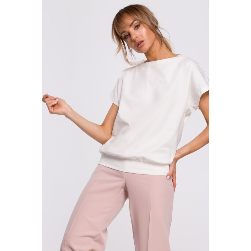 M498 Bluzka z krótkimi rękawami i zakładką z tyłu - ecru