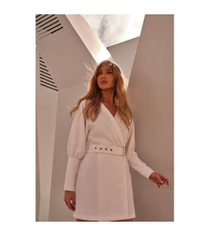 M501 Sukienka z bufiastymi rękawami i paskiem - ecru