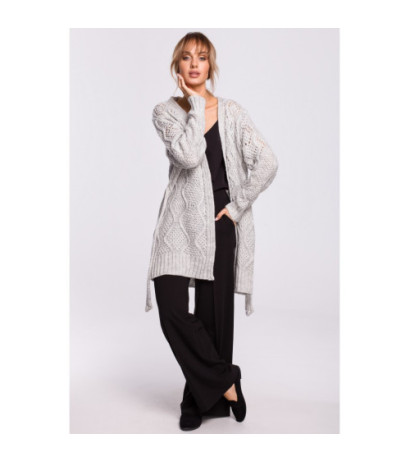 M512 Ażurowy kardigan z paskiem - szary