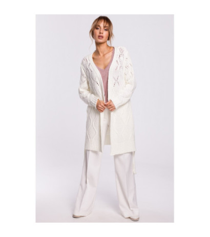 M512 Ażurowy kardigan z paskiem - ecru