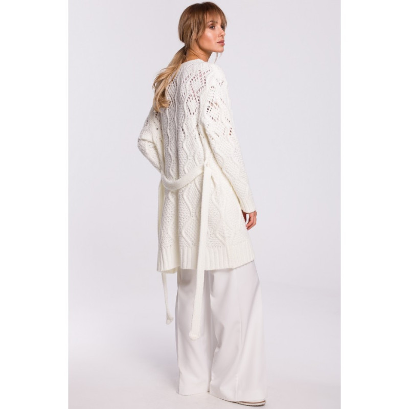M512 Ażurowy kardigan z paskiem - ecru