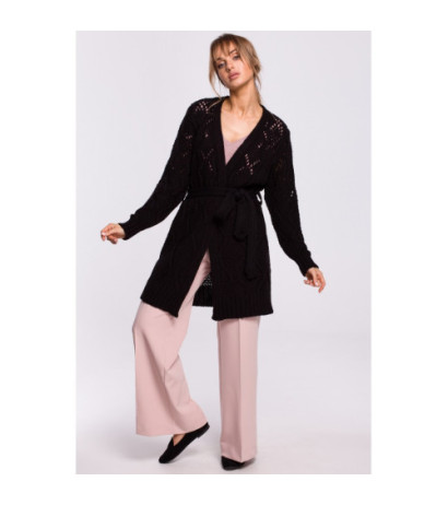 M512 Ażurowy kardigan z paskiem - czarny