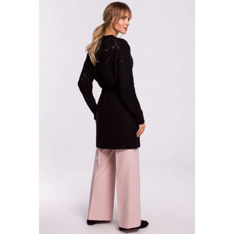 M512 Ażurowy kardigan z paskiem - czarny