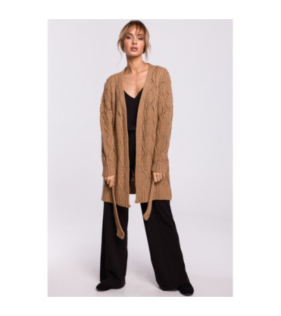 M512 Ażurowy kardigan z paskiem - beżowy