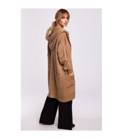 M513 Kardigan ażurowy z kapturem - beżowy