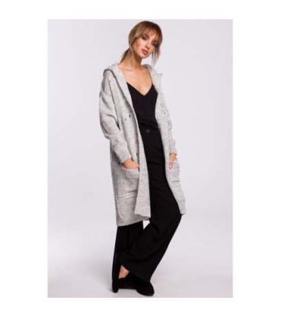M513 Kardigan ażurowy z kapturem - szary