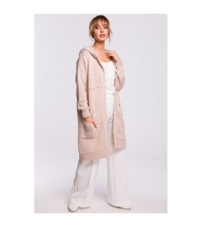 M513 Kardigan ażurowy z kapturem - pudrowy
