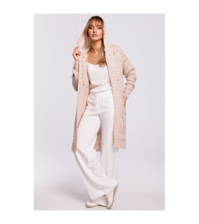 M513 Kardigan ażurowy z kapturem - pudrowy