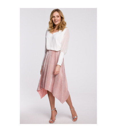 K058 Asymetryczna plisowana spódniczka - różowa