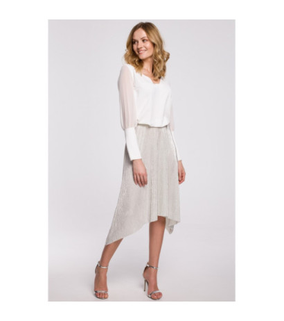 K058 Asymetryczna plisowana spódniczka - srebrna