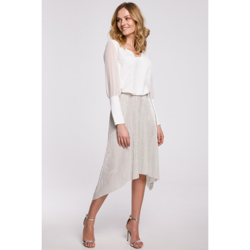 K058 Asymetryczna plisowana spódniczka - srebrna