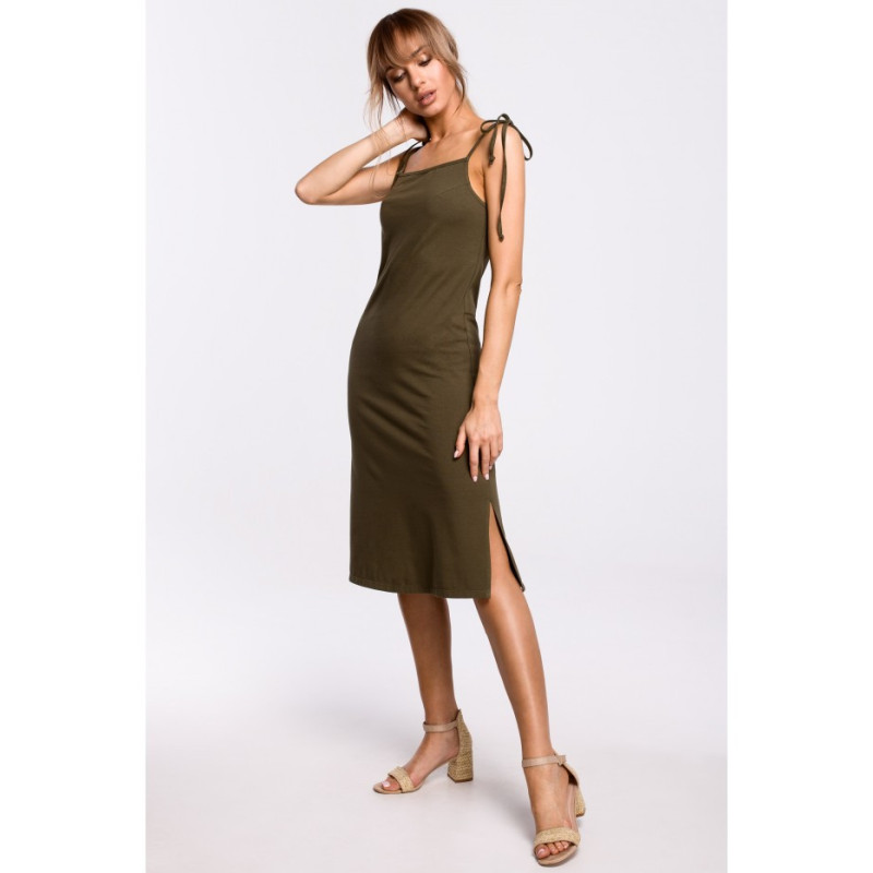 M516 Sukienka midi na cienkich ramiączkach - khaki
