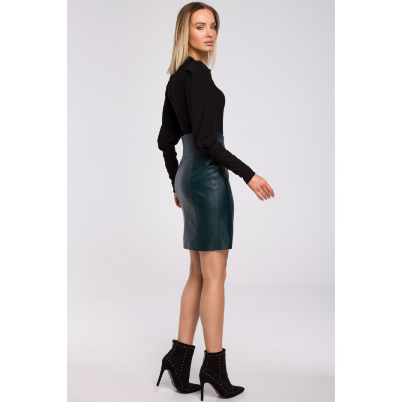 M527 Spódnica mini ze sztucznej skóry - zielona