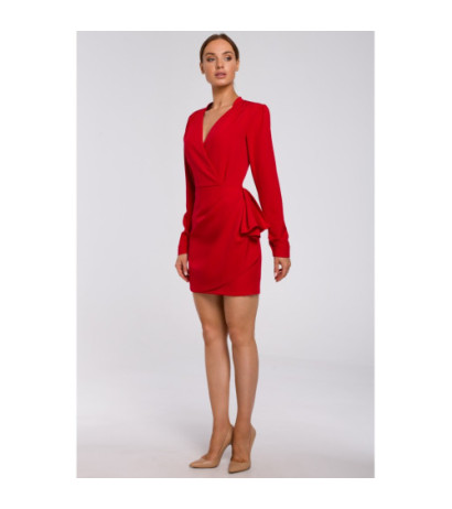 M531 Sukienka mini z falbaną na boku - czerwona