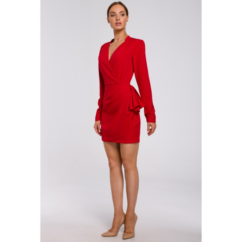 M531 Sukienka mini z falbaną na boku - czerwona