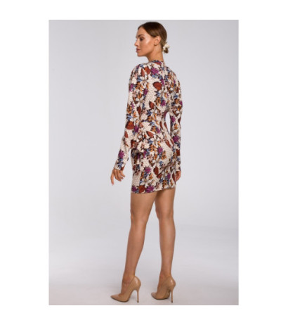 M532 Sukienka mini we wzór z falbaną na boku - model 2