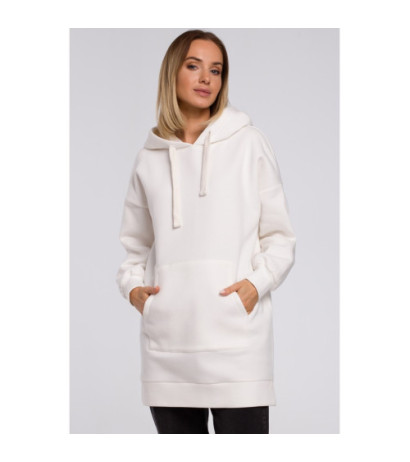 M534 Bluza oversize z kieszenią typu kangurek - ecru