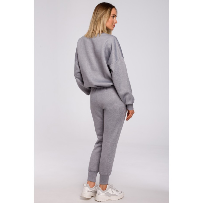 M536 Bluza szeroka z haftem - stalowa