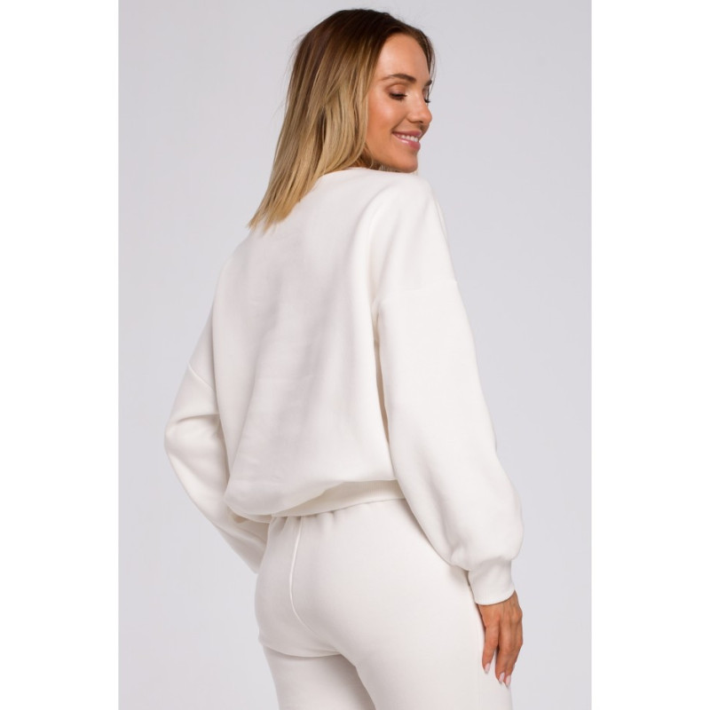 M536 Bluza szeroka z haftem - ecru