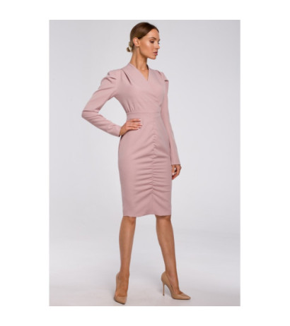 M547 Sukienka z marszczeniem na przodzie - pudrowa