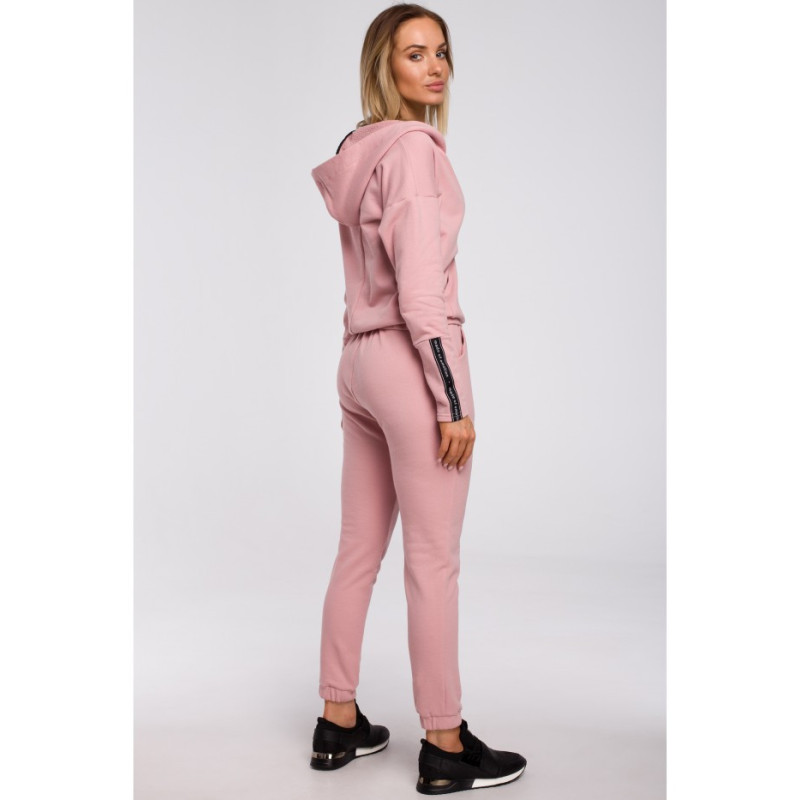 M552 Bluza z kieszenią kangurek i kapturem - pudrowa