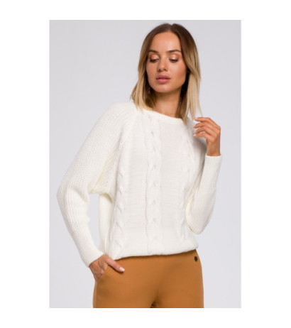 M554 Sweter z szerokimi rękawami i splotem warkoczowym - ecru