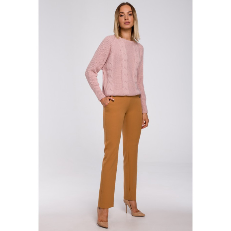 M554 Sweter z szerokimi rękawami i splotem warkoczowym - różowy