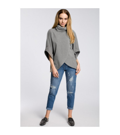 M372 Bluza na zakładkę z szerokimi rękawami - szara