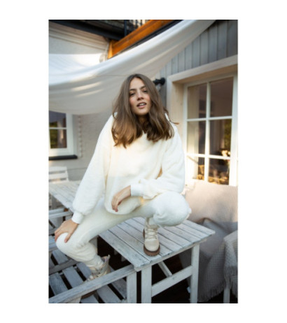 LA003 Pluszowa bluza z kapturem - ecru