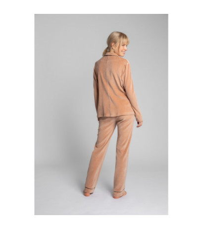 LA007 Welurowa koszula od Piżamy z kołnierzykiem - beżowa