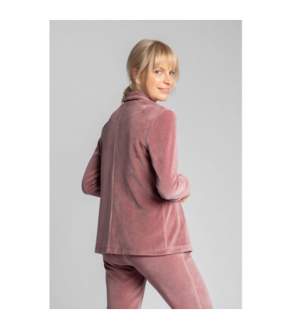 LA007 Welurowa koszula od piżamy z kołnierzykiem - brudny róż