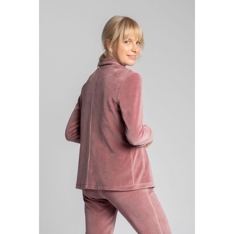 LA007 Welurowa koszula od piżamy z kołnierzykiem - brudny róż