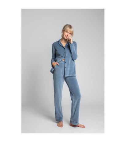 LA008 Welurowe spodnie od piżamy - niebieskie