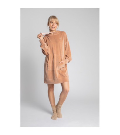 LA010 Welurowa sukienka z kapturem - beżowa