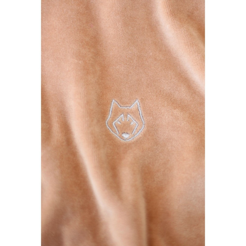 LA010 Welurowa sukienka z kapturem - beżowa