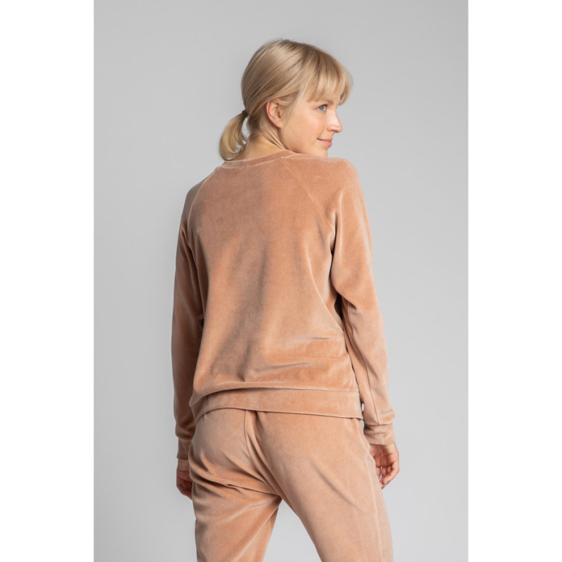 LA011 Welurowa bluza z reglanowymi rękawami - beżowa