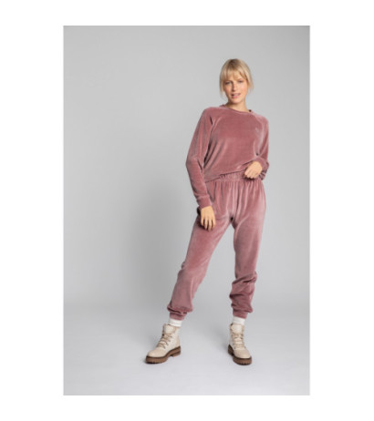 LA012 Welurowe spodnie joggers - brudny róż