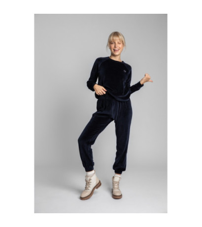 LA012 Welurowe spodnie joggers - granatowe
