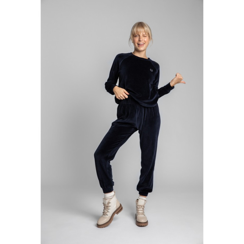 LA012 Welurowe spodnie joggers - granatowe