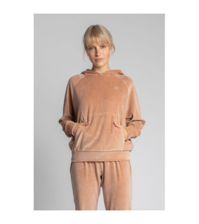 LA013 Welurowa bluza z nietoperzowymi rękawami - beżowa