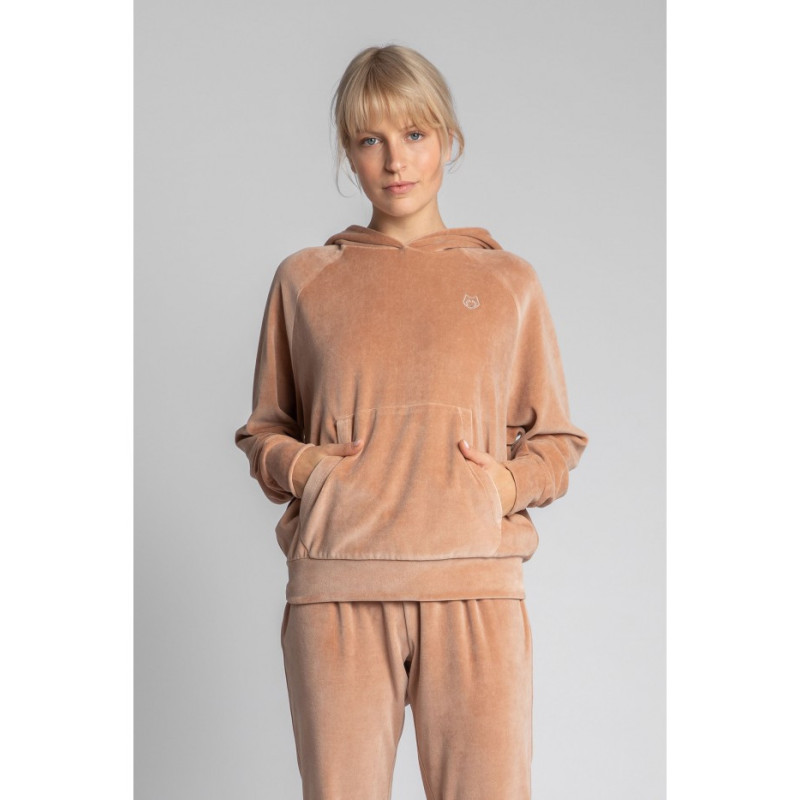 LA013 Welurowa bluza z nietoperzowymi rękawami - beżowa