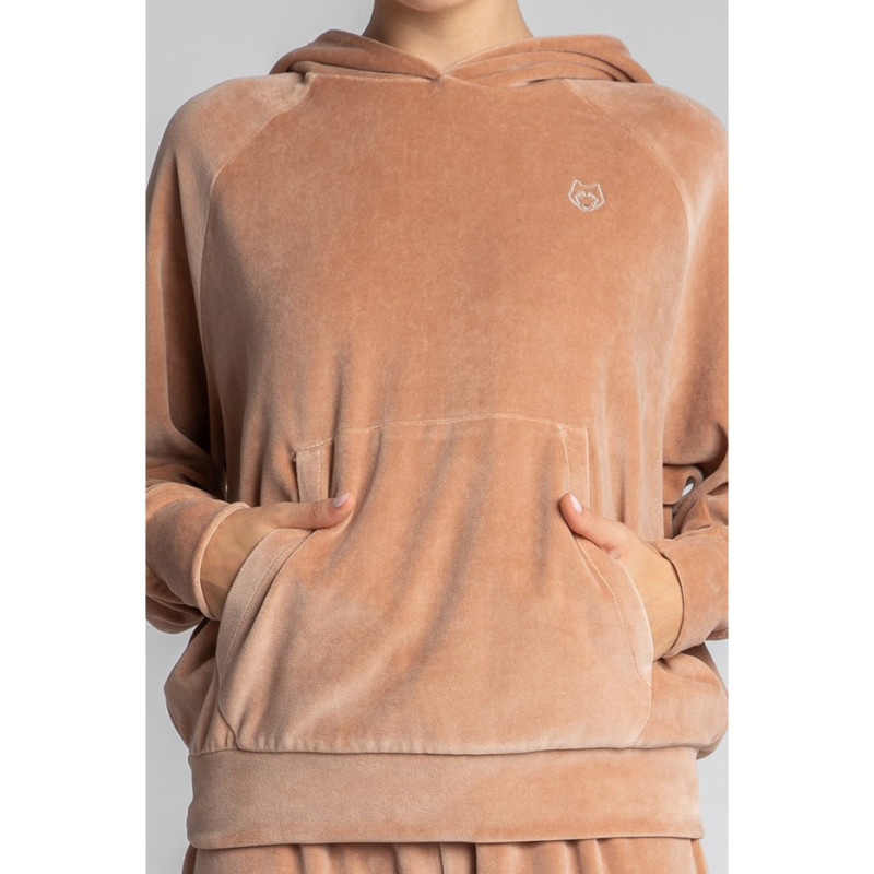 LA013 Welurowa bluza z nietoperzowymi rękawami - beżowa