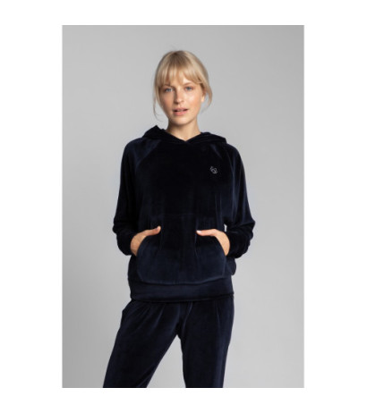 LA013 Welurowa bluza z nietoperzowymi rękawami - granatowa