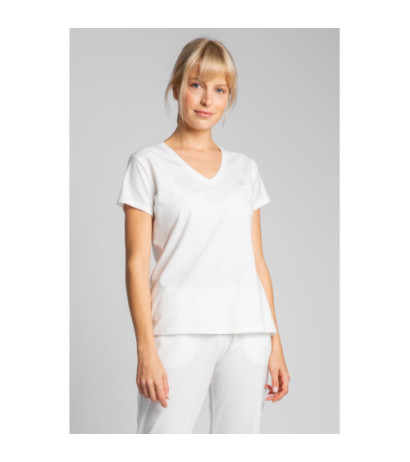 LA014 T-shirt do spania z dekoltem w serek - ecru