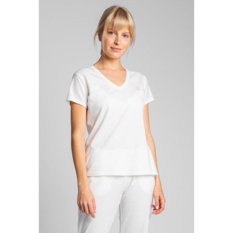 LA014 T-shirt do spania z dekoltem w serek - ecru